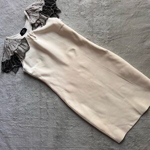 Vici Embellished Pearl Mesh Beaded Cap Sleeve Bandage Cocktail Dress White